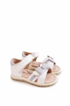 Damskie buty S.Barski Dziecięce Skórzane Sandały Na Rzep Białe Lolly