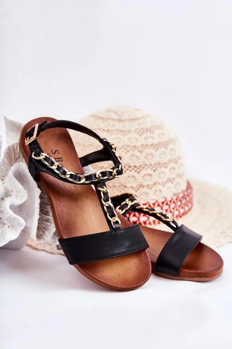 Outlet Dziecięce Skórzane Sandały Na Sprzączkę Czarne Letto Dzieci Dziewczęce