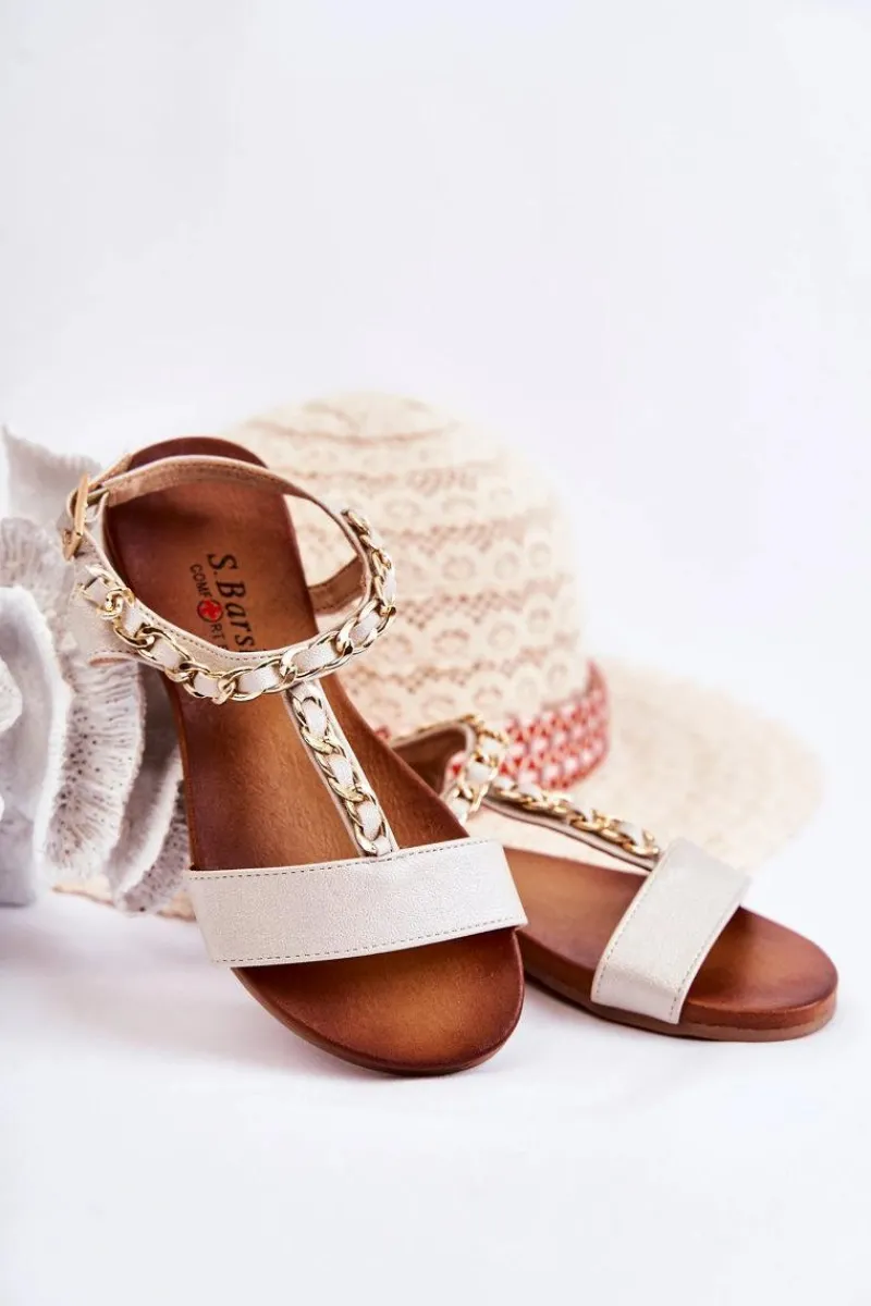 Dziewczęce>Damskie buty S.Barski Dziecięce Skórzane Sandały Na Sprzączkę Beżowe Letto