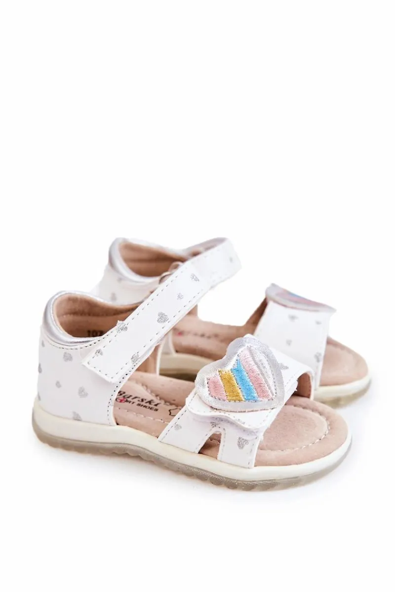 Dziewczęce>Damskie buty S.Barski Dziecięce Skórzane Sandały Z Serduszkiem Białe Elianna