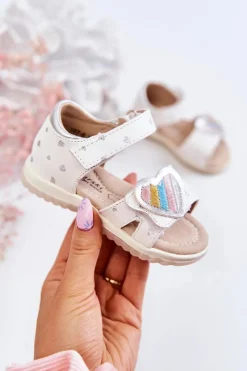 Dziewczęce>Damskie buty S.Barski Dziecięce Skórzane Sandały Z Serduszkiem Białe Elianna