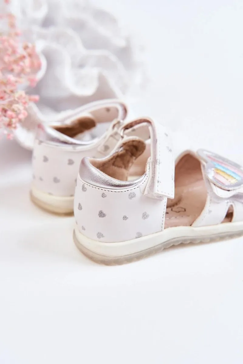 Dziewczęce>Damskie buty S.Barski Dziecięce Skórzane Sandały Z Serduszkiem Białe Elianna