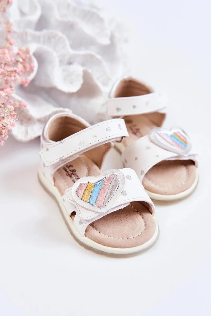 Dziewczęce>Damskie buty S.Barski Dziecięce Skórzane Sandały Z Serduszkiem Białe Elianna