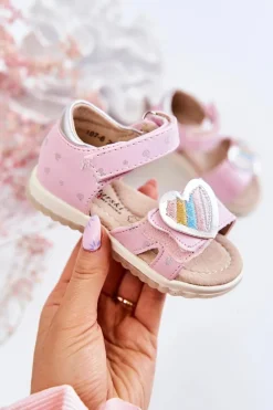 Hot Dziecięce Skórzane Sandały Z Serduszkiem Różowe Elianna Dzieci Dziewczęce