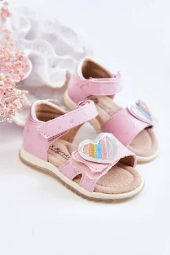 Hot Dziecięce Skórzane Sandały Z Serduszkiem Różowe Elianna Dzieci Dziewczęce