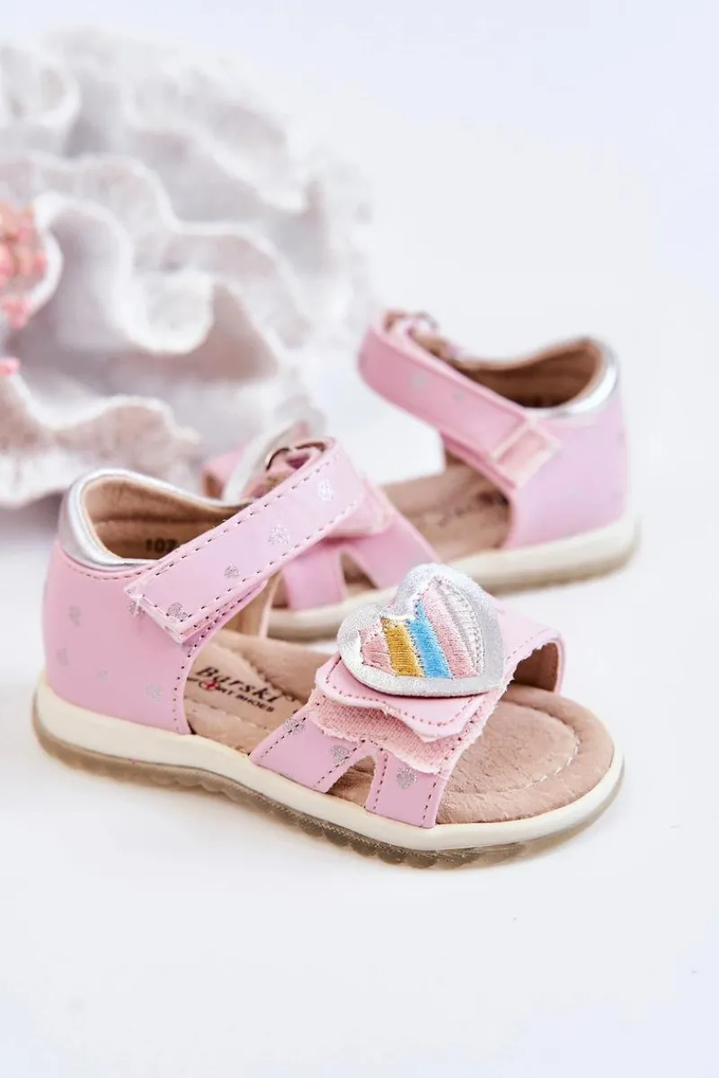 Hot Dziecięce Skórzane Sandały Z Serduszkiem Różowe Elianna Dzieci Dziewczęce