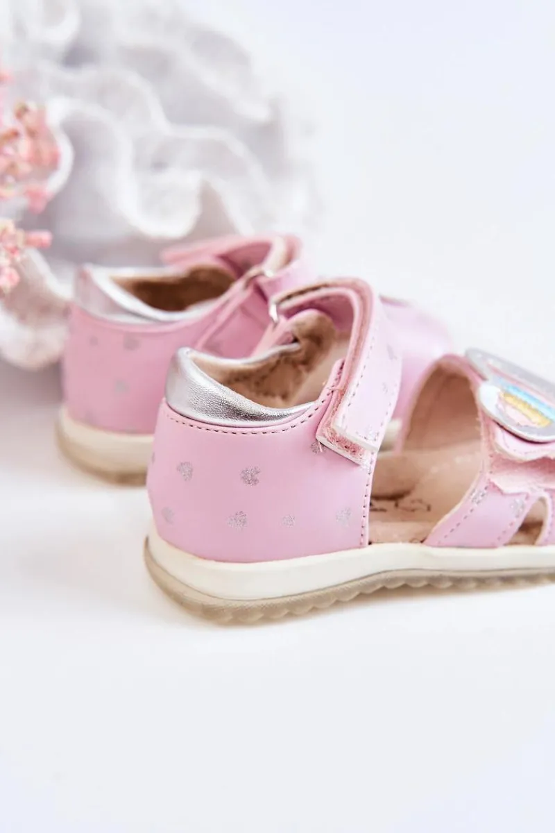 Hot Dziecięce Skórzane Sandały Z Serduszkiem Różowe Elianna Dzieci Dziewczęce