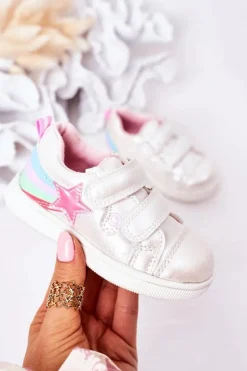 Dziewczęce>Evento Dziecięce Skórzane Sportowe Buty Z Tęczą Białe Jasmine