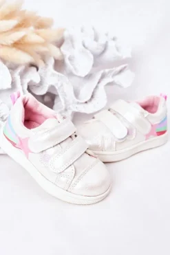 Dziewczęce>Evento Dziecięce Skórzane Sportowe Buty Z Tęczą Białe Jasmine