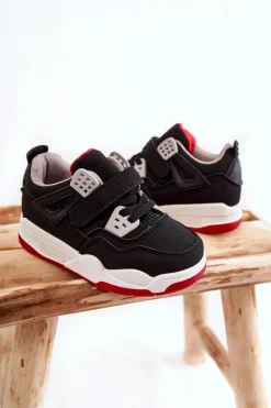 Best Dziecięce Skórzane Sportowe Buty Czarno-Czerwone Marisa Dzieci Chłopięce