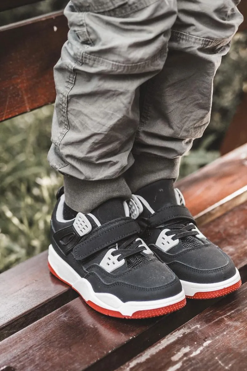 Best Dziecięce Skórzane Sportowe Buty Czarno-Czerwone Marisa Dzieci Chłopięce