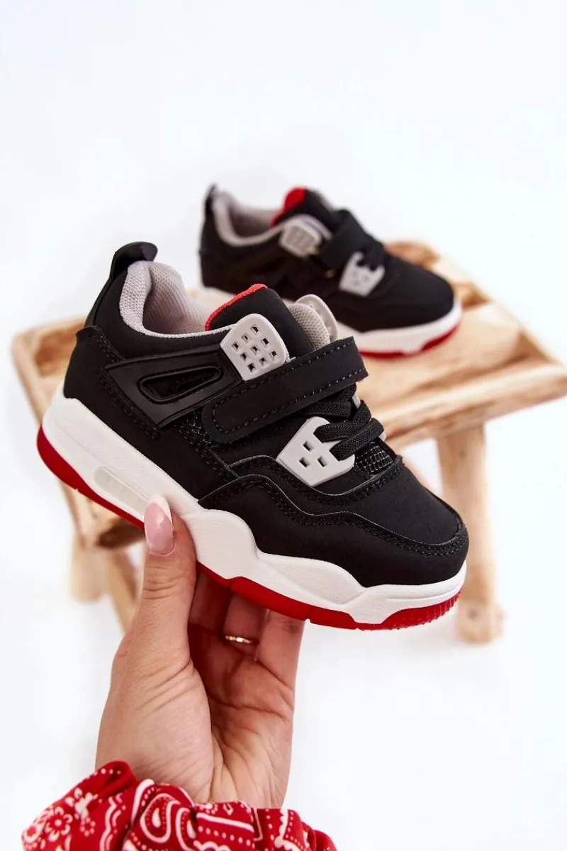 Best Dziecięce Skórzane Sportowe Buty Czarno-Czerwone Marisa Dzieci Chłopięce