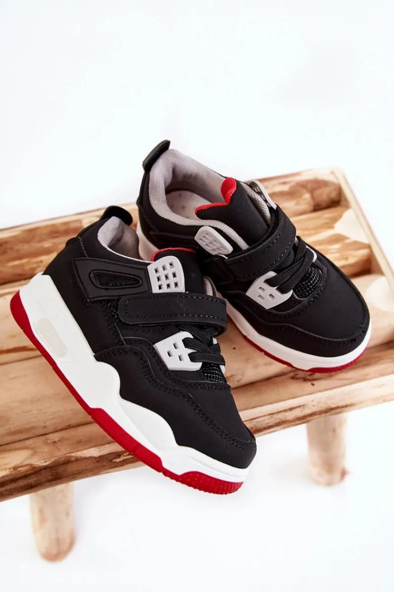 Best Dziecięce Skórzane Sportowe Buty Czarno-Czerwone Marisa Dzieci Chłopięce
