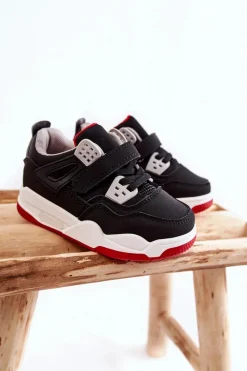 Best Dziecięce Skórzane Sportowe Buty Czarno-Czerwone Marisa Dzieci Chłopięce
