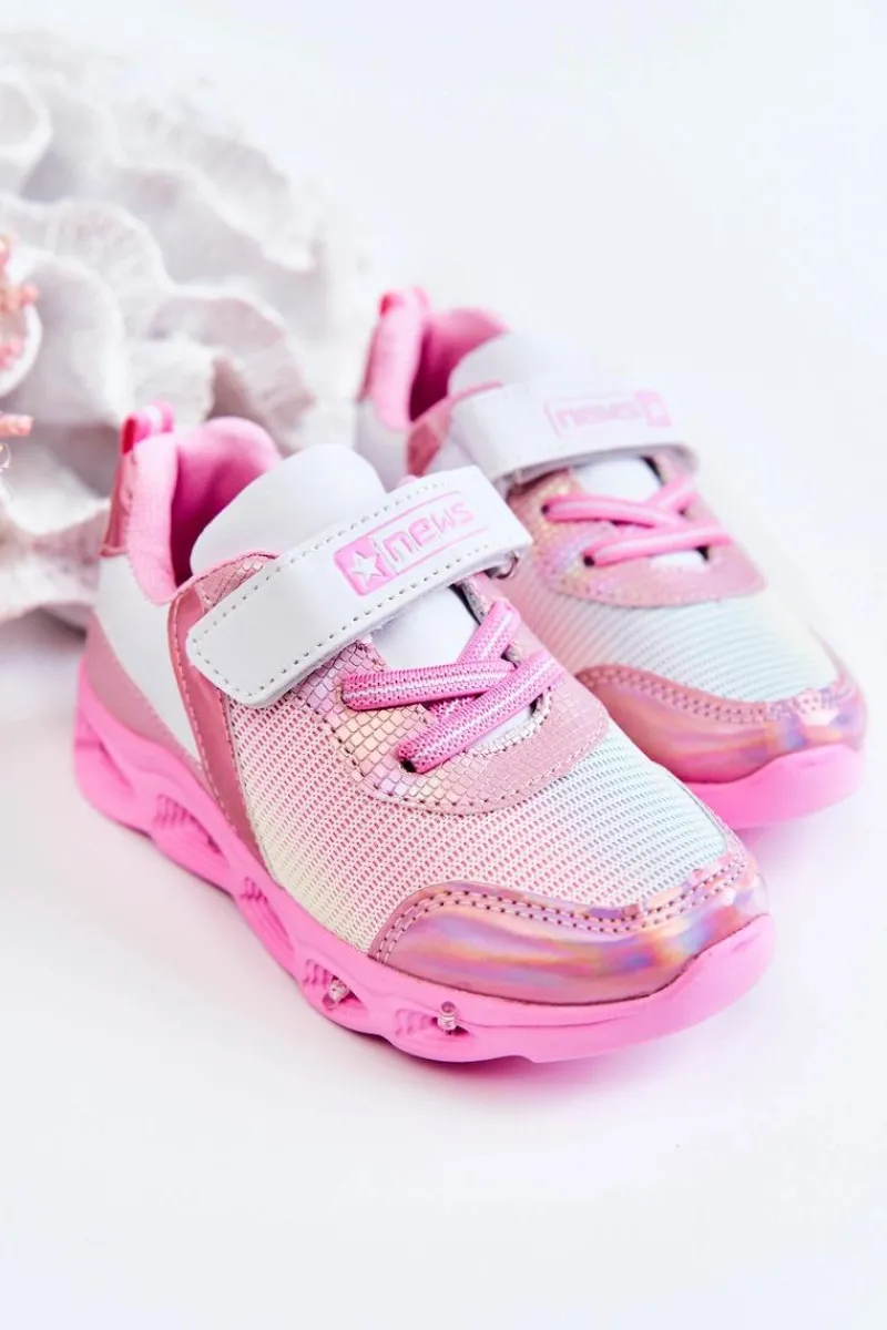 Chłopięce|Dziewczęce>Evento Dziecięce Skórzane Sportowe Buty Biało-Różowe Loopsy