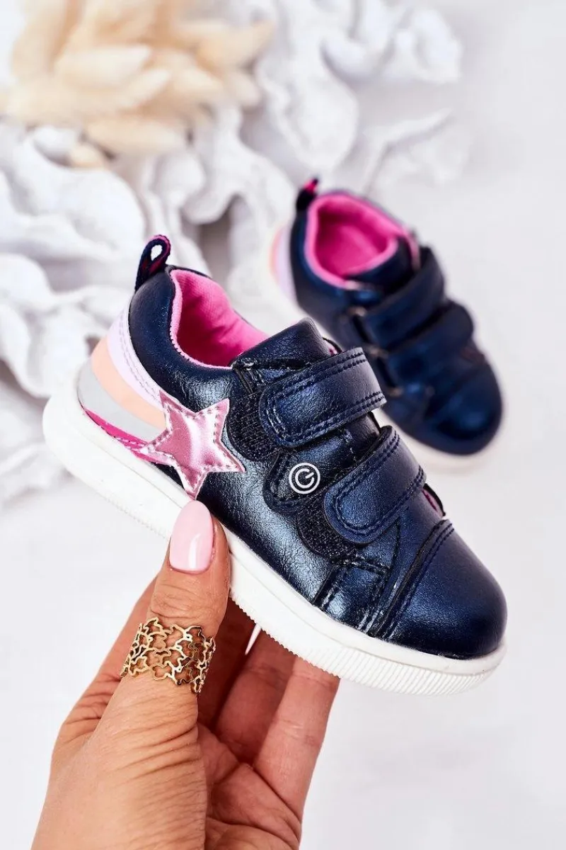 Online Evento Dziecięce Skórzane Sportowe Buty Z Tęczą Granatowe Jasmine