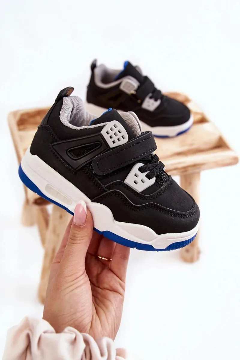 Discount Boto Dziecięce Skórzane Sportowe Buty Czarno-Granatowe Marisa