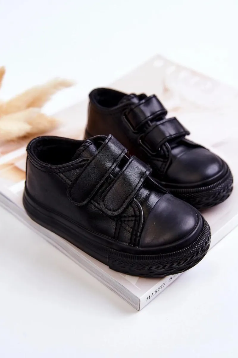 Chłopięce|Dziewczęce>Boto Dziecięce Skórzane Tenisówki Trampki Na Rzepy Czarne Foster Czarny