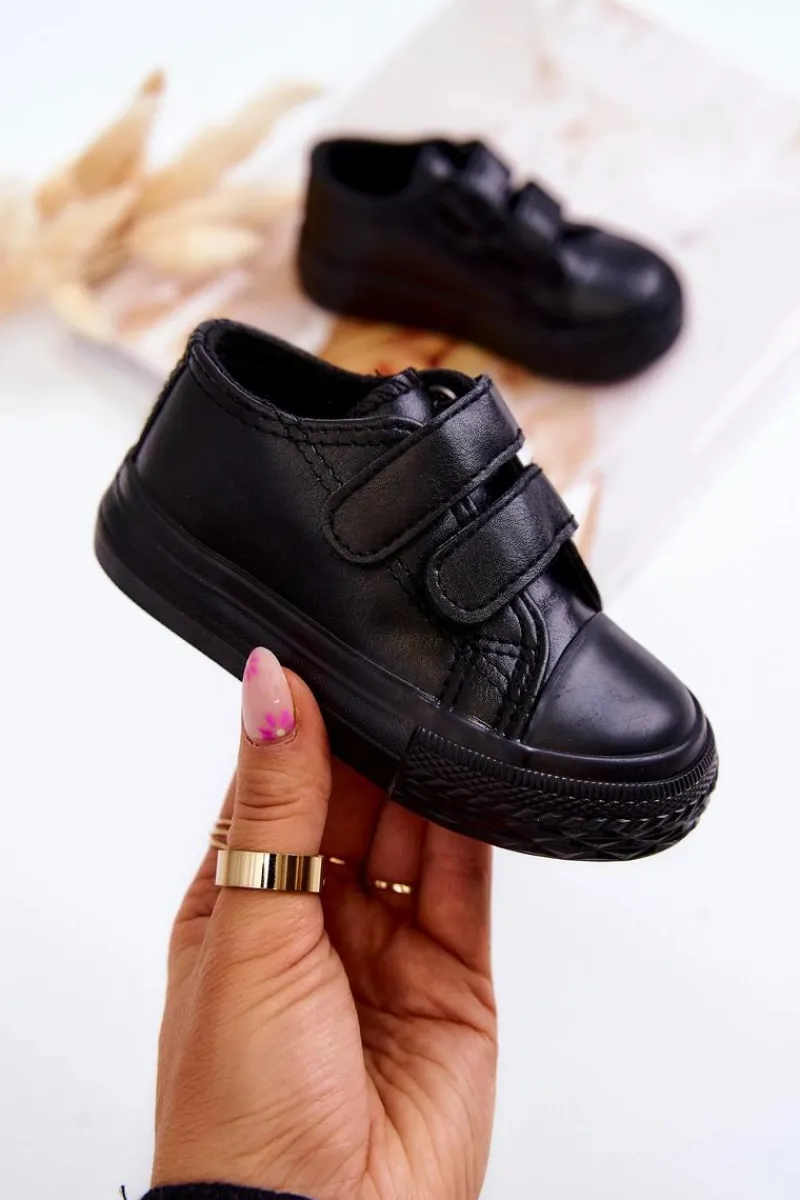 Chłopięce|Dziewczęce>Boto Dziecięce Skórzane Tenisówki Trampki Na Rzepy Czarne Foster Czarny