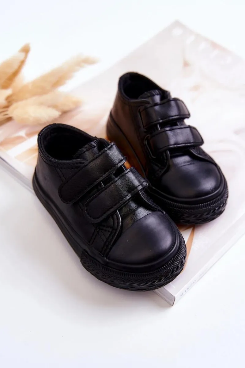 Chłopięce|Dziewczęce>Boto Dziecięce Skórzane Tenisówki Trampki Na Rzepy Czarne Foster Czarny