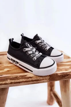 New Dziecięce Skórzane Trampki BIG STAR KK374043 Czarno-Białe Dzieci Chłopięce|Dziewczęce