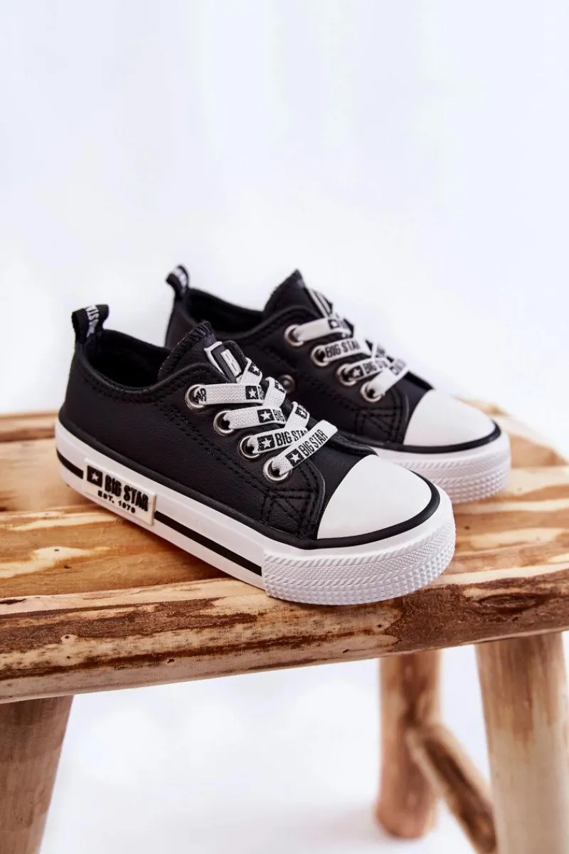 New Dziecięce Skórzane Trampki BIG STAR KK374043 Czarno-Białe Dzieci Chłopięce|Dziewczęce
