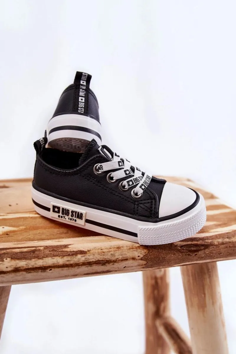 New Dziecięce Skórzane Trampki BIG STAR KK374043 Czarno-Białe Dzieci Chłopięce|Dziewczęce
