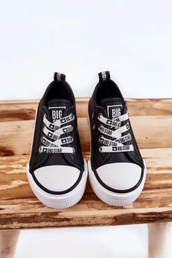 New Dziecięce Skórzane Trampki BIG STAR KK374043 Czarno-Białe Dzieci Chłopięce|Dziewczęce