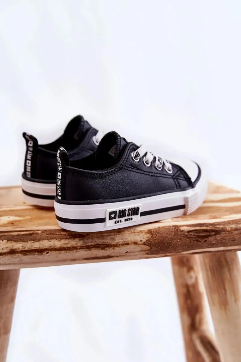 New Dziecięce Skórzane Trampki BIG STAR KK374043 Czarno-Białe Dzieci Chłopięce|Dziewczęce