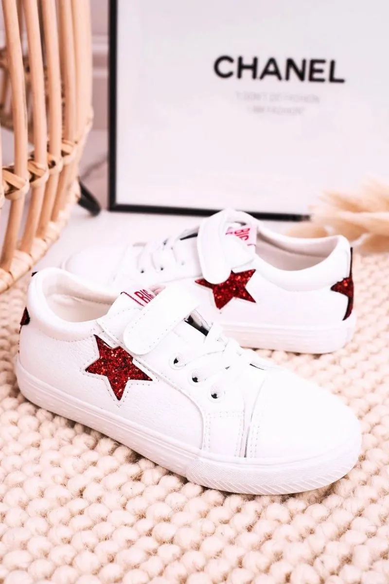 Dziecięce Skórzane Trampki Z Gwiazdą BIG STAR DD374102 Białe Dzieci Chłopięce|Dziewczęce