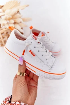 Chłopięce|Dziewczęce>Big Star Shoes Dziecięce Skórzane Trampki BIG STAR HH374036 Biało-Pomarańczowe