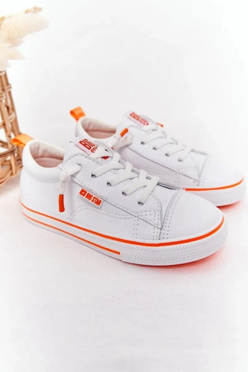Chłopięce|Dziewczęce>Big Star Shoes Dziecięce Skórzane Trampki BIG STAR HH374036 Biało-Pomarańczowe