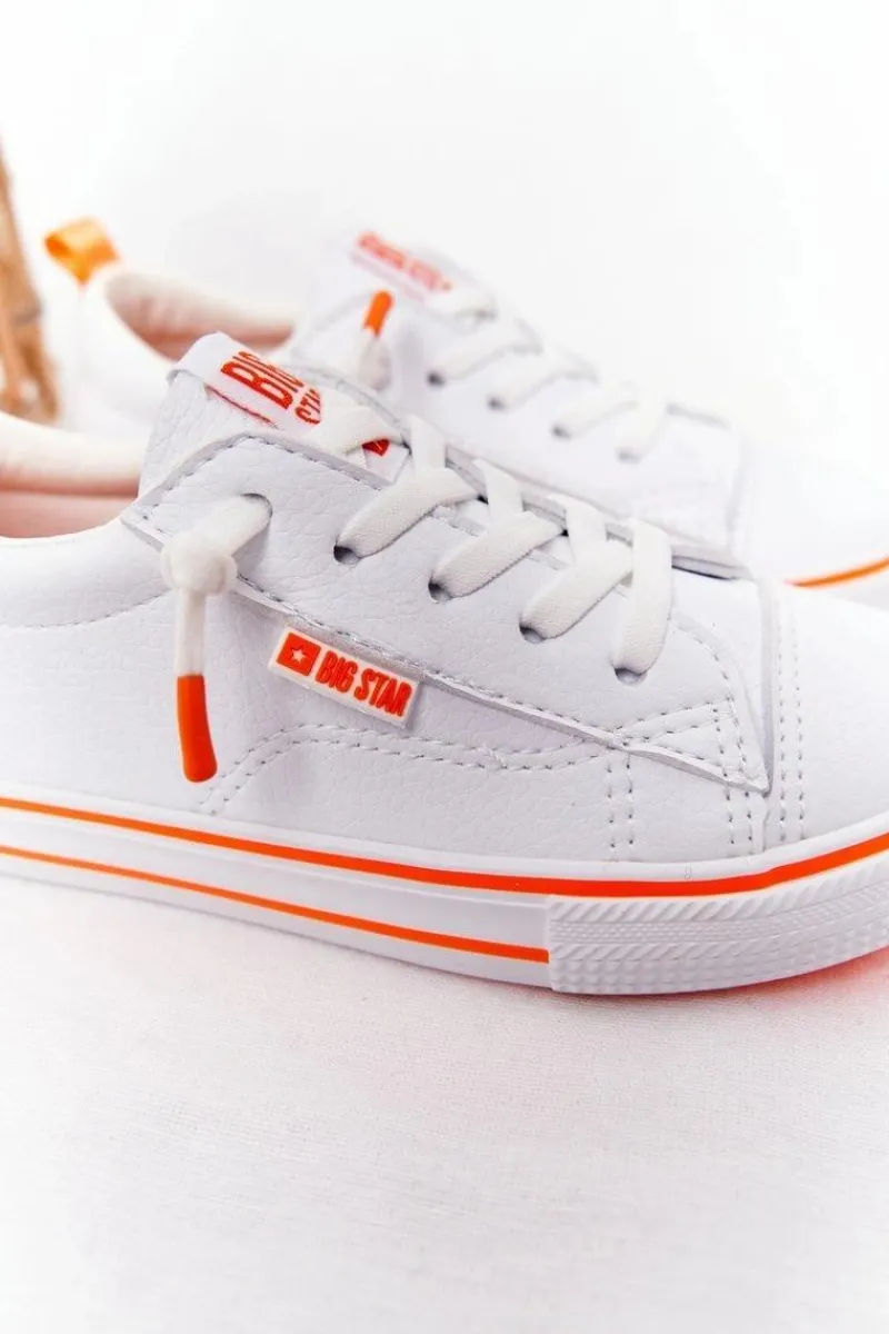 Chłopięce|Dziewczęce>Big Star Shoes Dziecięce Skórzane Trampki BIG STAR HH374036 Biało-Pomarańczowe