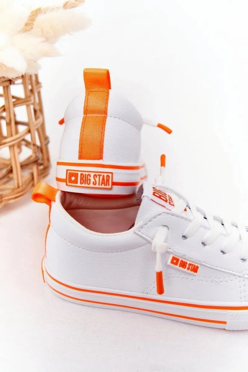 Chłopięce|Dziewczęce>Big Star Shoes Dziecięce Skórzane Trampki BIG STAR HH374036 Biało-Pomarańczowe
