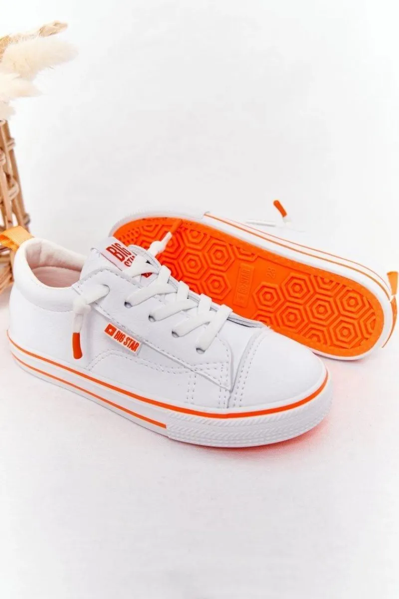 Chłopięce|Dziewczęce>Big Star Shoes Dziecięce Skórzane Trampki BIG STAR HH374036 Biało-Pomarańczowe
