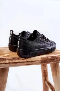 Clearance Dziecięce Skórzane Trampki BIG STAR KK374057 Czarne Dzieci Chłopięce|Dziewczęce