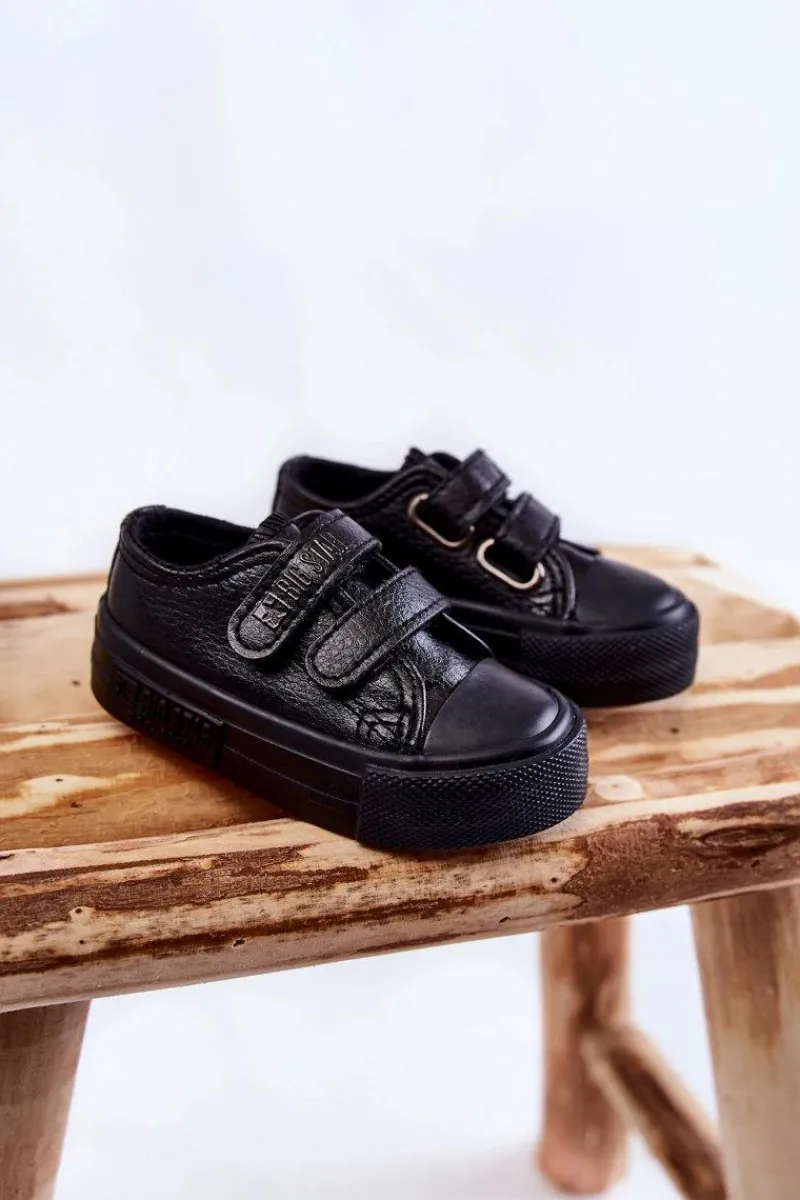 Chłopięce|Dziewczęce>Big Star Shoes Dziecięce Skórzane Trampki Na Rzep BIG STAR KK374092 Czarne