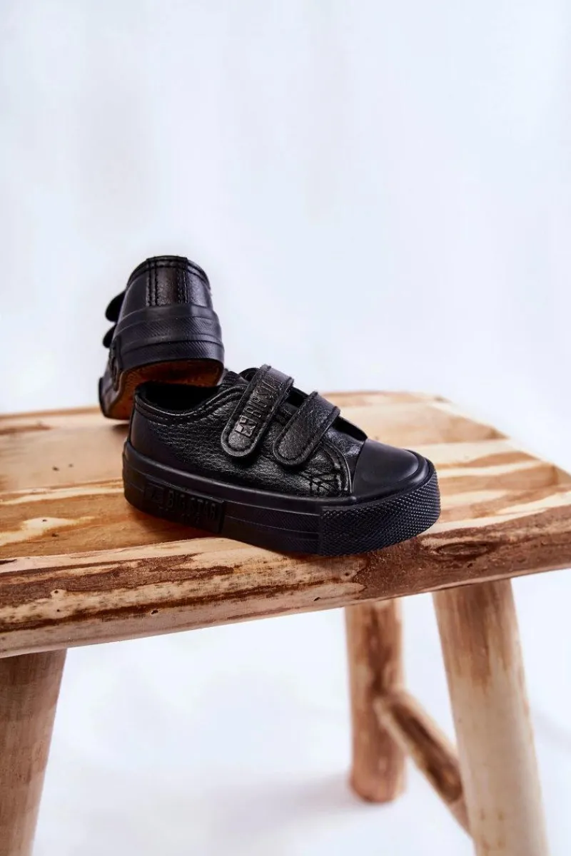 Chłopięce|Dziewczęce>Big Star Shoes Dziecięce Skórzane Trampki Na Rzep BIG STAR KK374092 Czarne