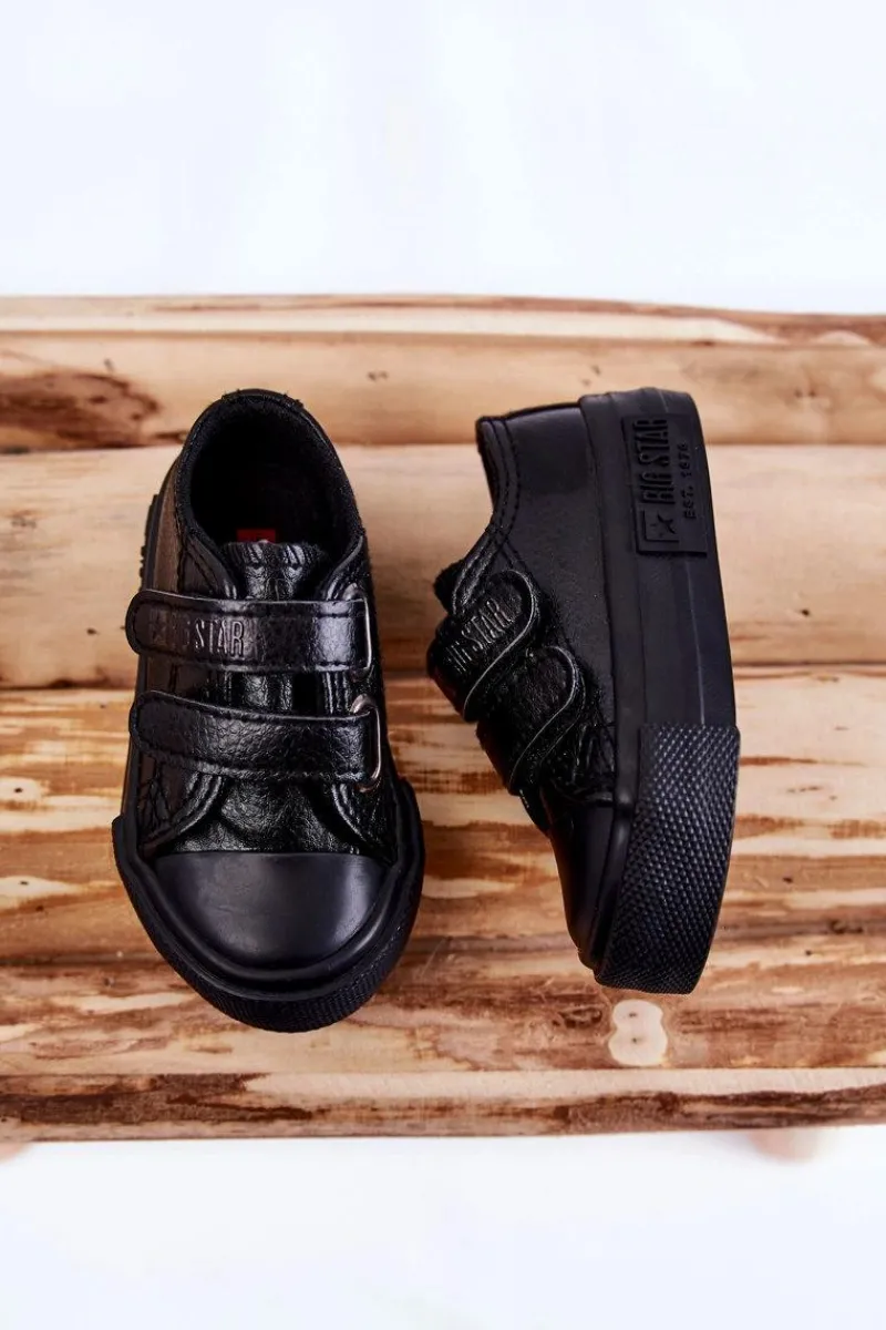 Chłopięce|Dziewczęce>Big Star Shoes Dziecięce Skórzane Trampki Na Rzep BIG STAR KK374092 Czarne