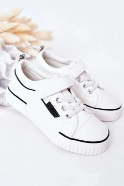 Clearance Dziecięce Skórzane Trampki Na Rzep BIG STAR HH374028 Białe Dzieci Dziewczęce|Chłopięce