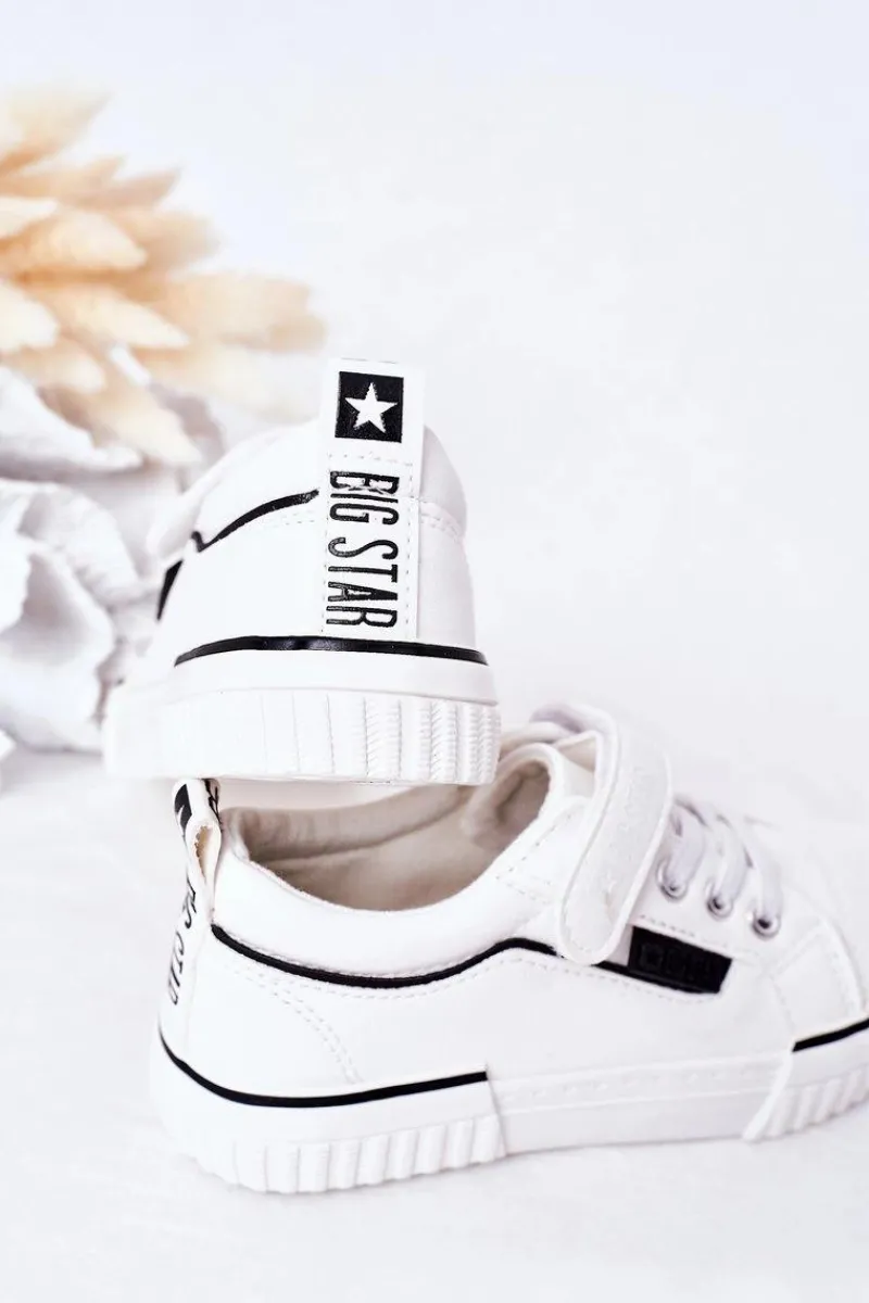 Clearance Dziecięce Skórzane Trampki Na Rzep BIG STAR HH374028 Białe Dzieci Dziewczęce|Chłopięce