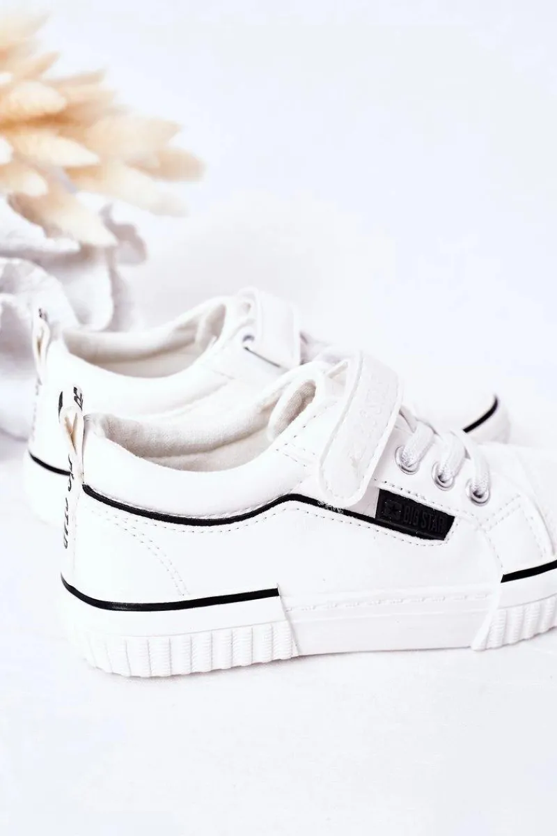 Clearance Dziecięce Skórzane Trampki Na Rzep BIG STAR HH374028 Białe Dzieci Dziewczęce|Chłopięce