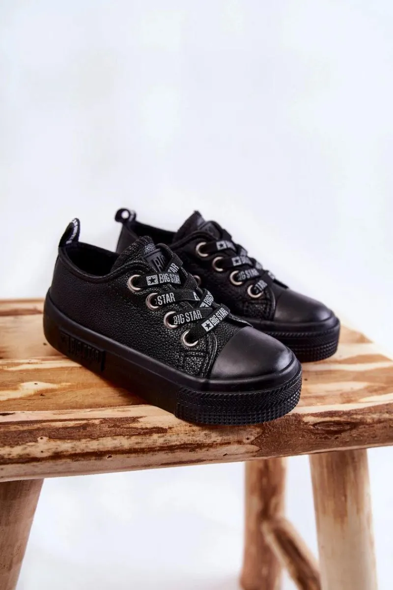 Sale Big Star Shoes Dziecięce Skórzane Trampki BIG STAR KK374061 Czarne