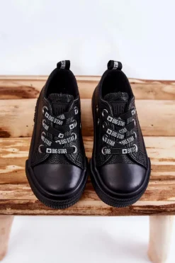 Sale Big Star Shoes Dziecięce Skórzane Trampki BIG STAR KK374061 Czarne