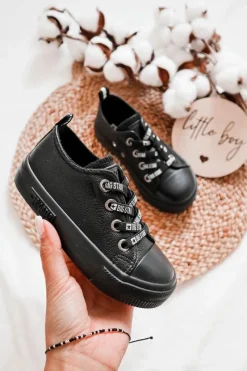 Sale Big Star Shoes Dziecięce Skórzane Trampki BIG STAR KK374061 Czarne