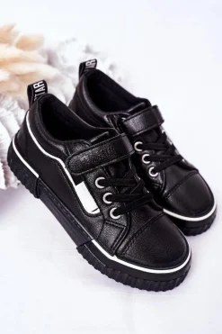 Online Dziecięce Skórzane Trampki Na Rzep BIG STAR HH374029 Czarne Dzieci Chłopięce|Dziewczęce