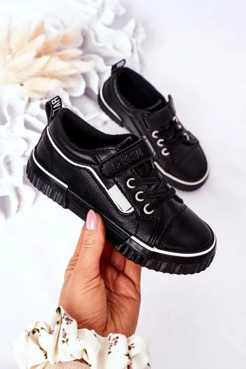 Online Dziecięce Skórzane Trampki Na Rzep BIG STAR HH374029 Czarne Dzieci Chłopięce|Dziewczęce