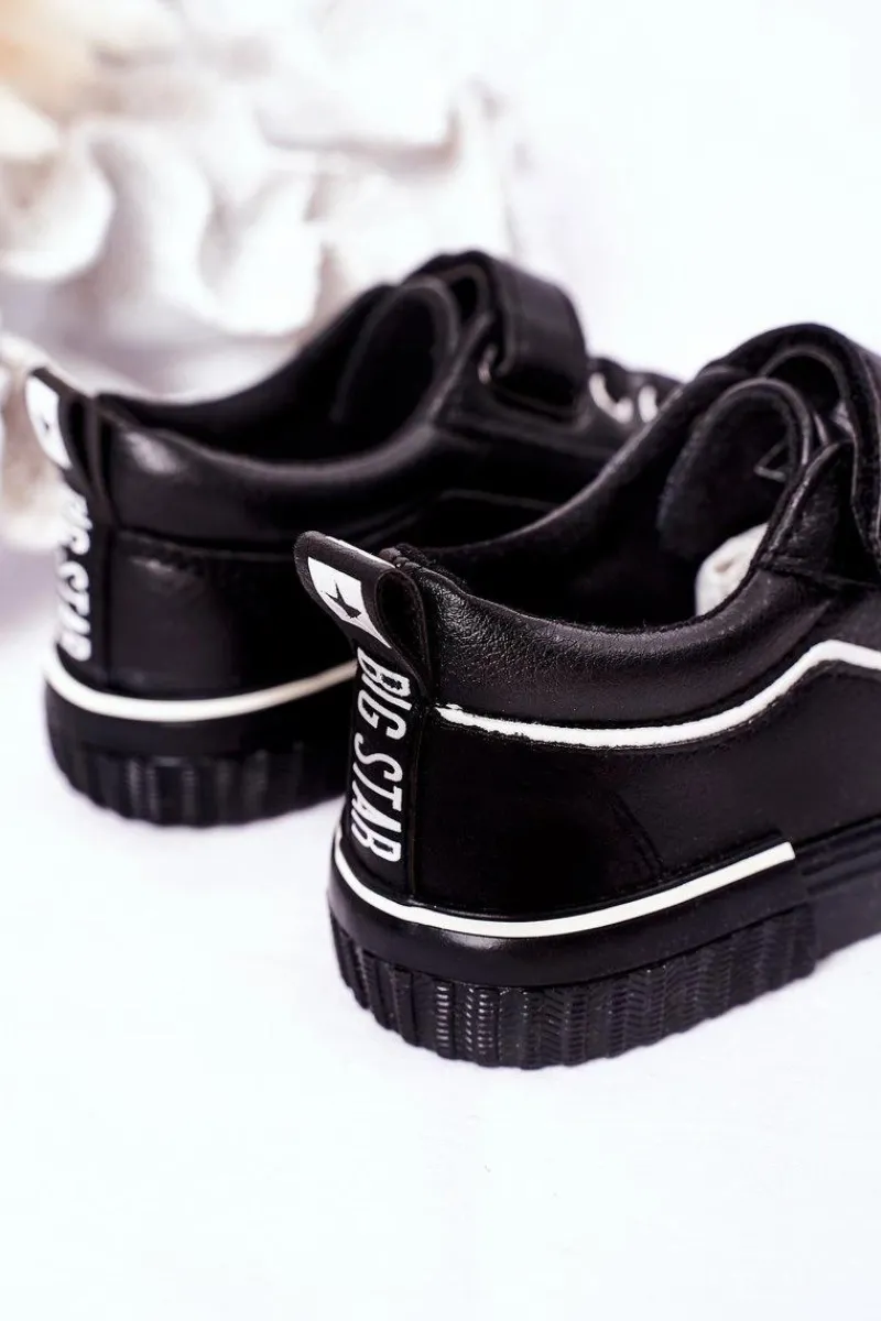 Online Dziecięce Skórzane Trampki Na Rzep BIG STAR HH374029 Czarne Dzieci Chłopięce|Dziewczęce