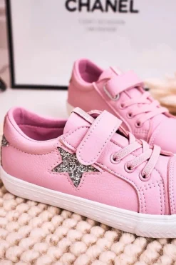 Chłopięce|Dziewczęce>Big Star Shoes Dziecięce Skórzane Trampki Z Gwiazdą BIG STAR DD374104 Różowe