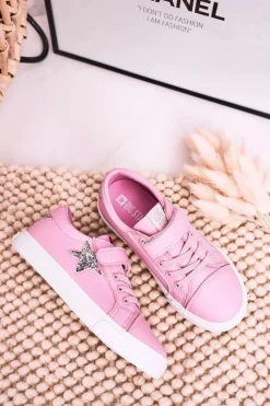 Chłopięce|Dziewczęce>Big Star Shoes Dziecięce Skórzane Trampki Z Gwiazdą BIG STAR DD374104 Różowe
